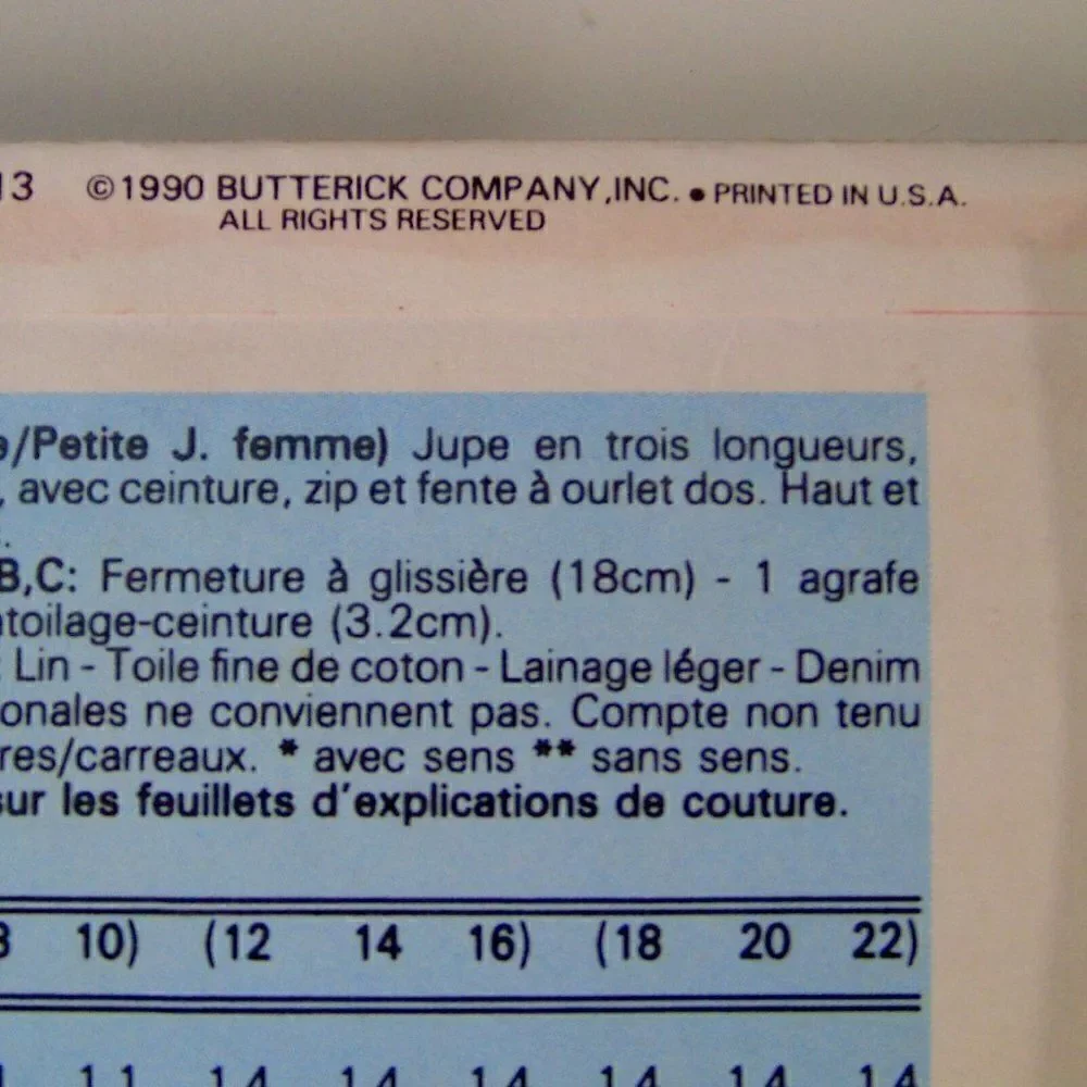 1990 Vintage Butterick 4869 Misses Skirt Pattern